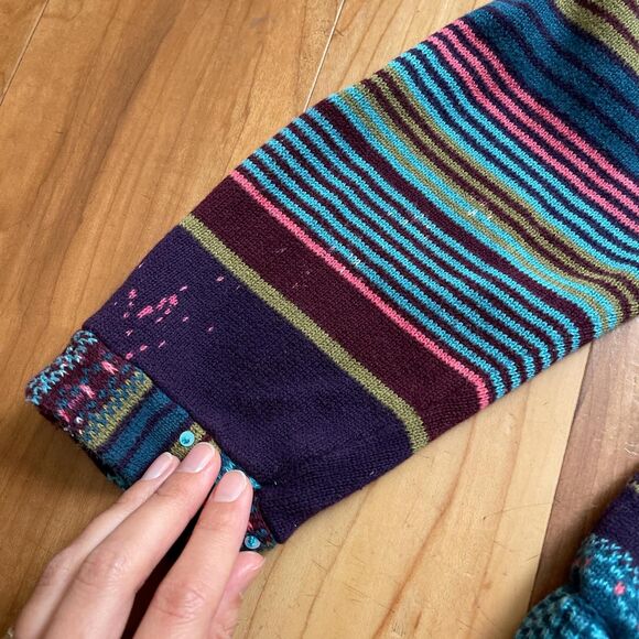 Vintage 90s Christopher & Banks‎ Purple Blue Striped Sequined Cardigan Size L - Picture 7 of 8